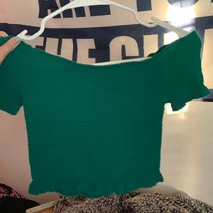 Small Green Off The Shoulder Cropped Ambiance Top